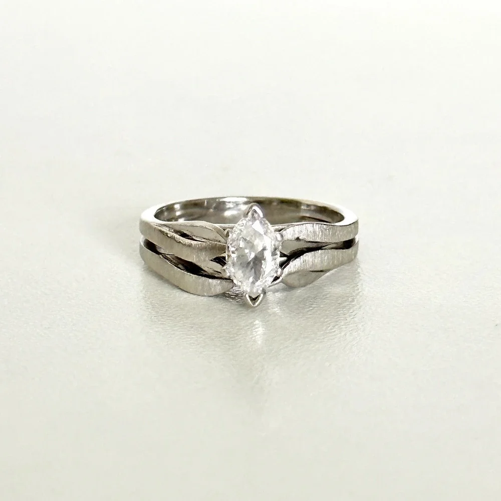 14K White Yellow Gold Natural Marquise VS Diamond Engagement Band Ring Size 6.25